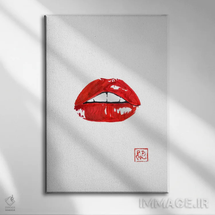 تابلو دکوراتیو لب های قرمز اثر پشان - نمای روبهرو روی دیوار