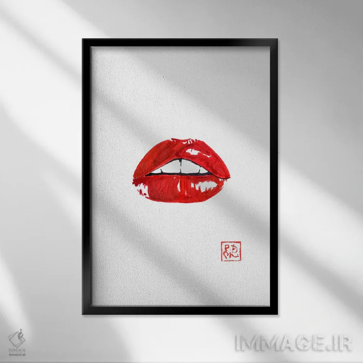 تابلو دکوراتیو لب های قرمز اثر پشان - نمای قابدار مشکی