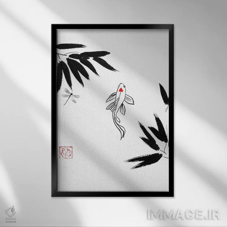 تابلو دکوراتیو کوی در آب اثر پشان - نمای قابدار مشکی