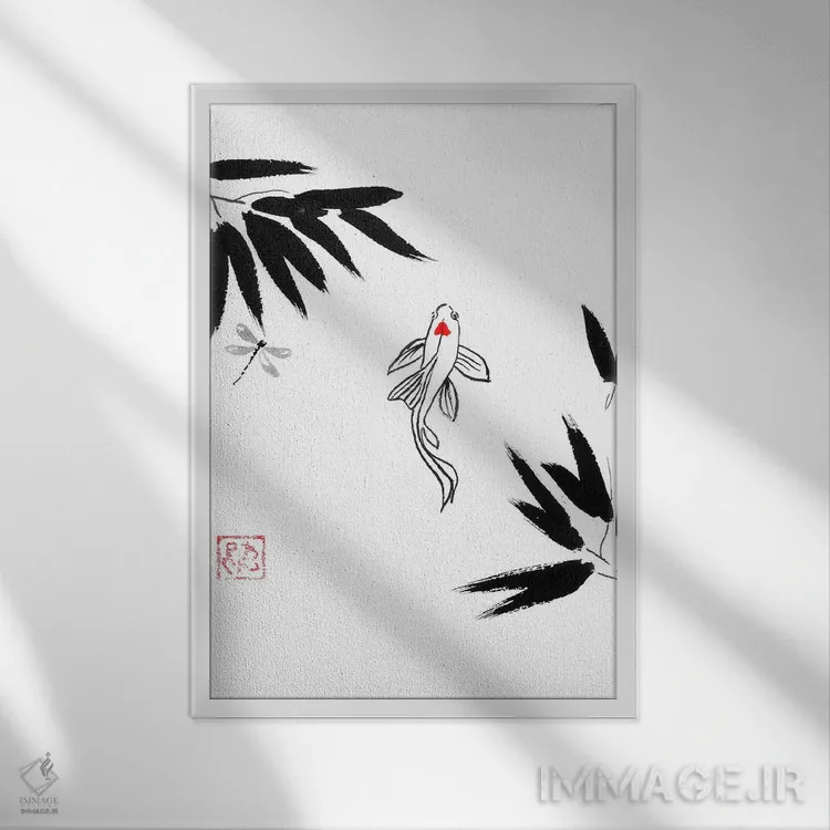 تابلو دکوراتیو کوی در آب اثر پشان - نمای قابدار سفید