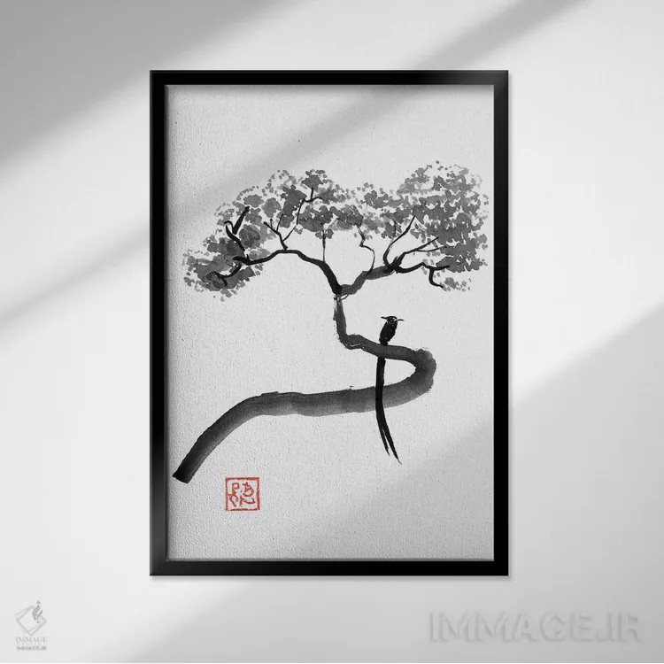 تابلو دکوراتیو چیتریک در درخت اثر پشان - نمای قابدار مشکی