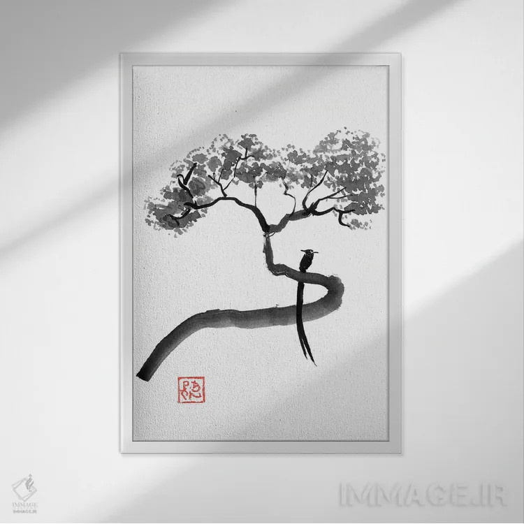 تابلو دکوراتیو چیتریک در درخت اثر پشان - نمای قابدار سفید