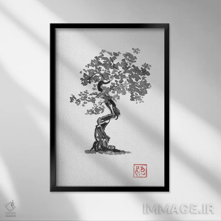 تابلو دکوراتیو درخت اثر پشان - نمای قابدار مشکی