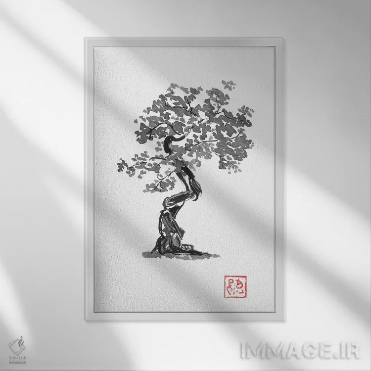 تابلو دکوراتیو درخت اثر پشان - نمای قابدار سفید