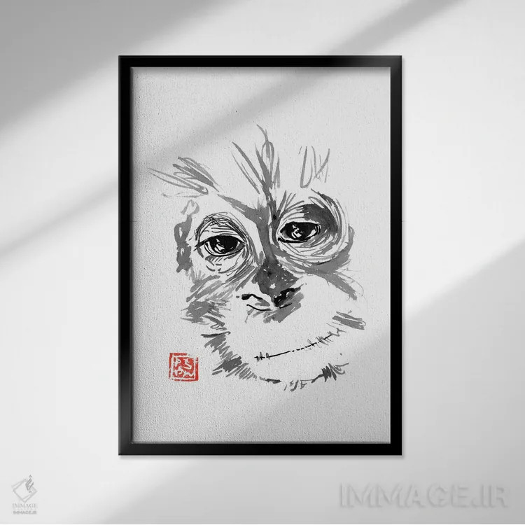 تابلو دکوراتیو اورانگوتان بچه اثر پشان - نمای قابدار مشکی