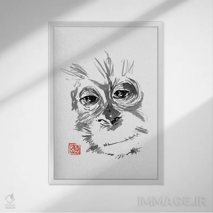 تابلو دکوراتیو اورانگوتان بچه اثر پشان - نمای قابدار سفید