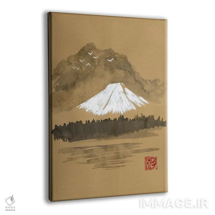 تابلو مینیمال فوجی روی کاغذ قهوه ای اثر پشان - نمای پرسپکتیو محصول