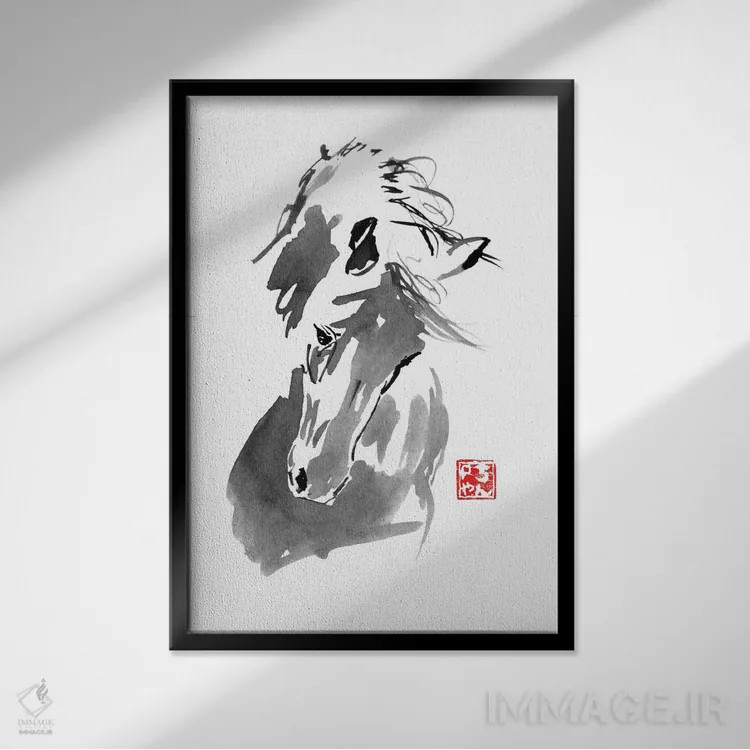 تابلو دکوراتیو اسب اثر پشان - نمای قابدار مشکی
