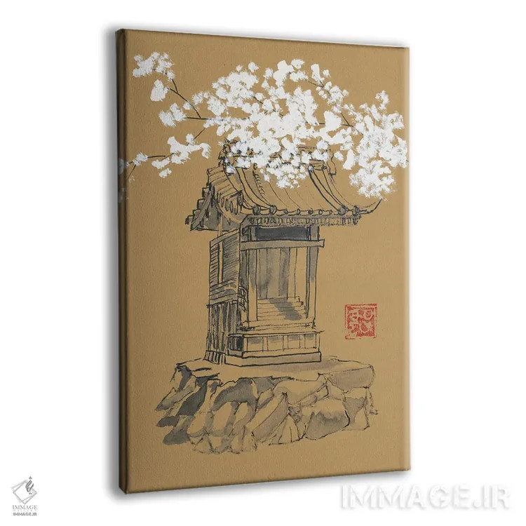 تابلو مینیمال معبد روی کاغذ قهوه ای اثر پشان - نمای پرسپکتیو محصول