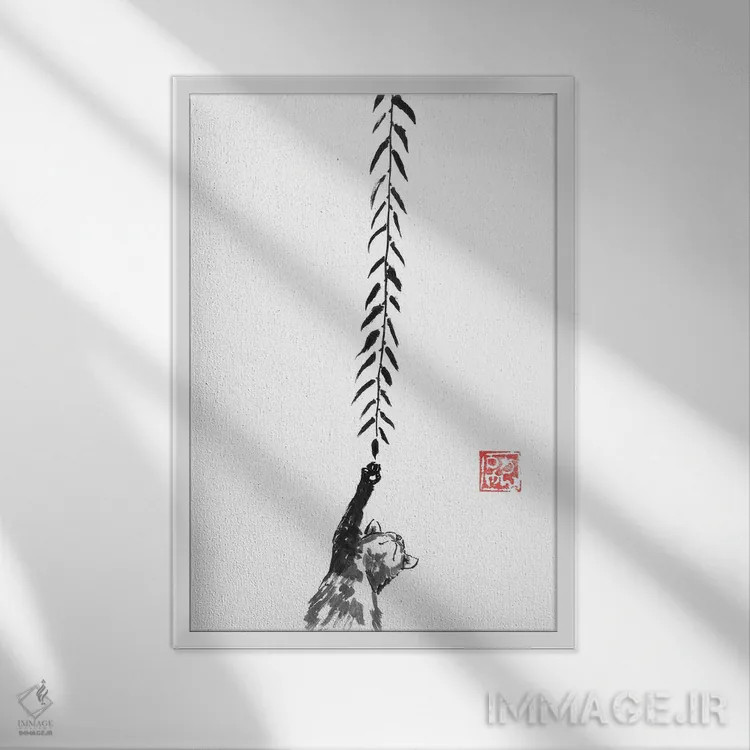 تابلو دکوراتیو گربه زیر درخت بید اثر پشان - نمای قابدار سفید