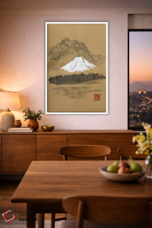 تابلو مینیمال فوجی روی کاغذ قهوه ای اثر پشان - D2W