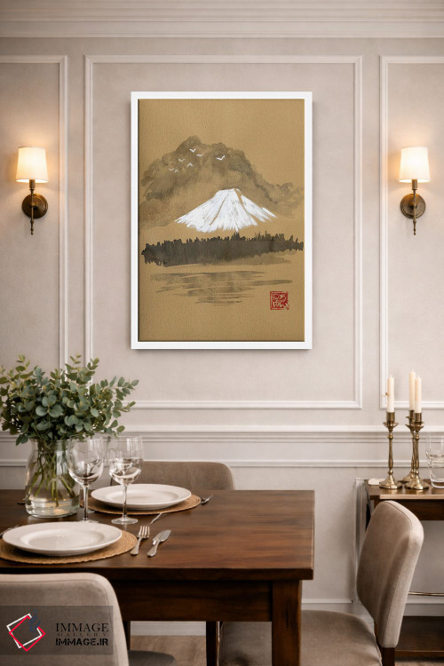 تابلو مینیمال فوجی روی کاغذ قهوه ای اثر پشان - D1W