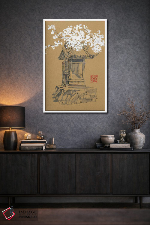 تابلو مینیمال معبد روی کاغذ قهوه ای اثر پشان - D1W