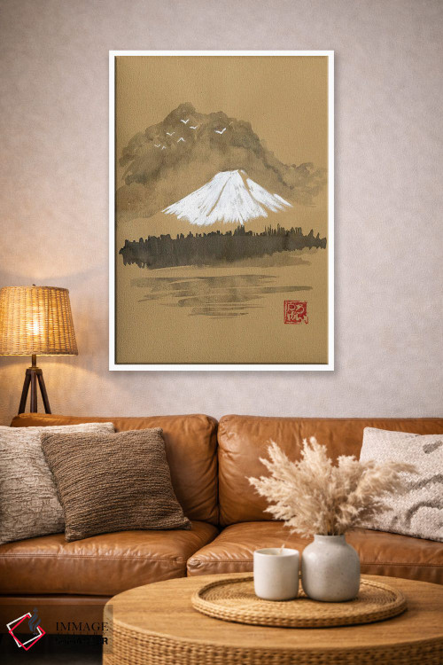 تابلو مینیمال فوجی روی کاغذ قهوه ای اثر پشان - D3W