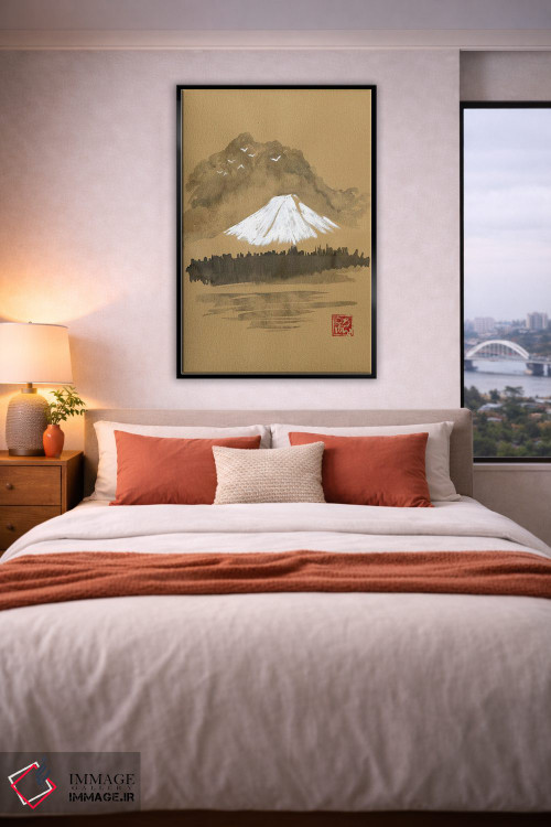 تابلو مینیمال فوجی روی کاغذ قهوه ای اثر پشان - D5B