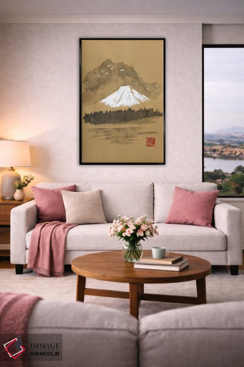 تابلو مینیمال فوجی روی کاغذ قهوه ای اثر پشان - D4B