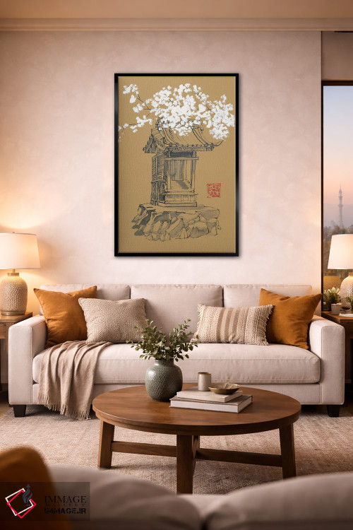تابلو مینیمال معبد روی کاغذ قهوه ای اثر پشان - D2B