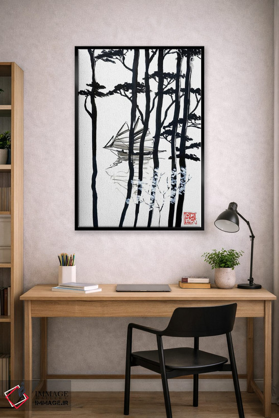 تابلو دکوراتیو قایق پشت درختان اثر پشان - D1B