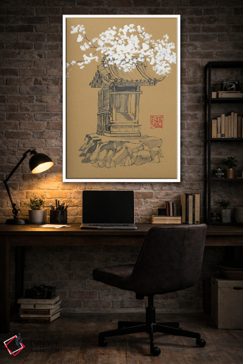 تابلو مینیمال معبد روی کاغذ قهوه ای اثر پشان - D3W