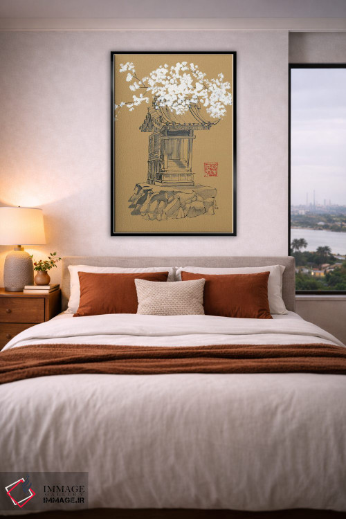 تابلو مینیمال معبد روی کاغذ قهوه ای اثر پشان - D4B