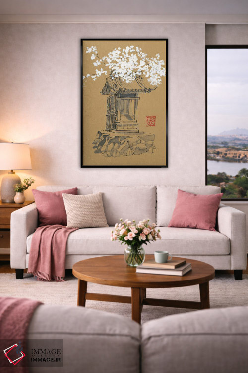 تابلو مینیمال معبد روی کاغذ قهوه ای اثر پشان - D5B