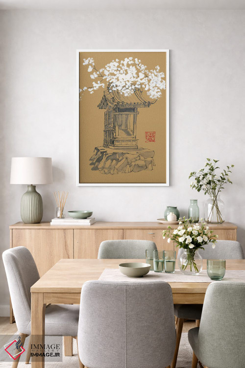 تابلو مینیمال معبد روی کاغذ قهوه ای اثر پشان - D6W