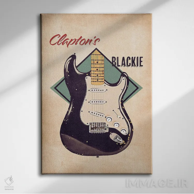 تابلو دکوراتیو گیتار رتو بلکی اریک کلپتون اثر پاپ کالت پوسترز - نمای روبهرو روی دیوار