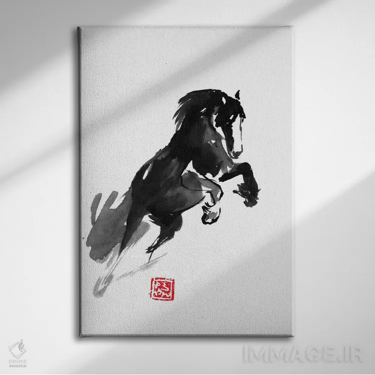 تابلو دکوراتیو اسب پرنده اثر پشان - نمای روبهرو روی دیوار