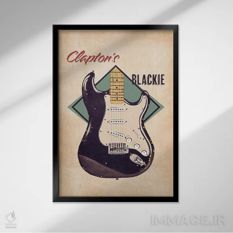 تابلو دکوراتیو گیتار رتو بلکی اریک کلپتون اثر پاپ کالت پوسترز - نمای قابدار مشکی