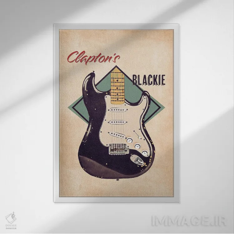 تابلو دکوراتیو گیتار رتو بلکی اریک کلپتون اثر پاپ کالت پوسترز - نمای قابدار سفید