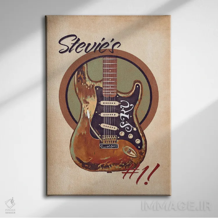 تابلو دکوراتیو گیتار رتو استیوی ری واگن اثر پاپ کالت پوسترز - نمای روبهرو روی دیوار