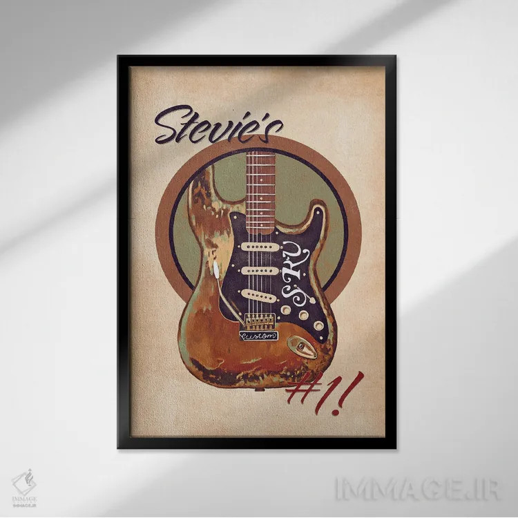 تابلو دکوراتیو گیتار رتو استیوی ری واگن اثر پاپ کالت پوسترز - نمای قابدار مشکی