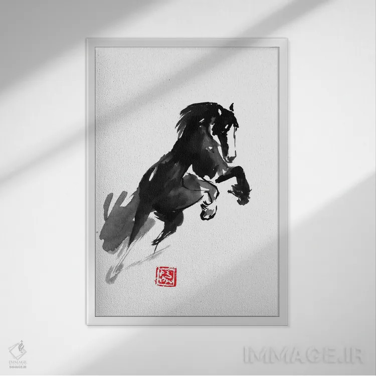 تابلو دکوراتیو اسب پرنده اثر پشان - نمای قابدار سفید