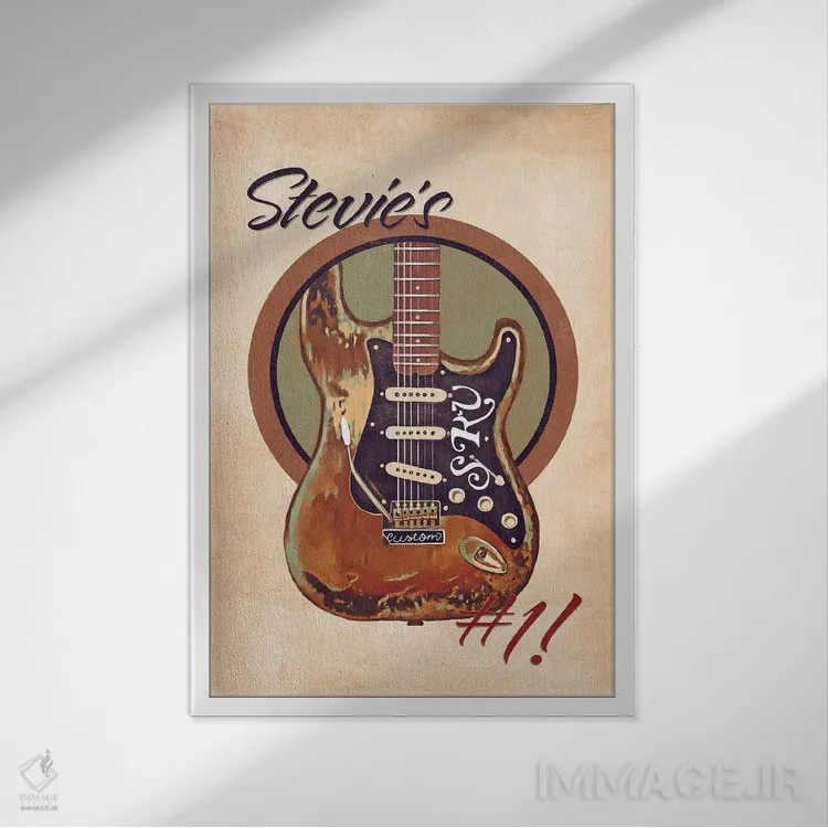 تابلو دکوراتیو گیتار رتو استیوی ری واگن اثر پاپ کالت پوسترز - نمای قابدار سفید