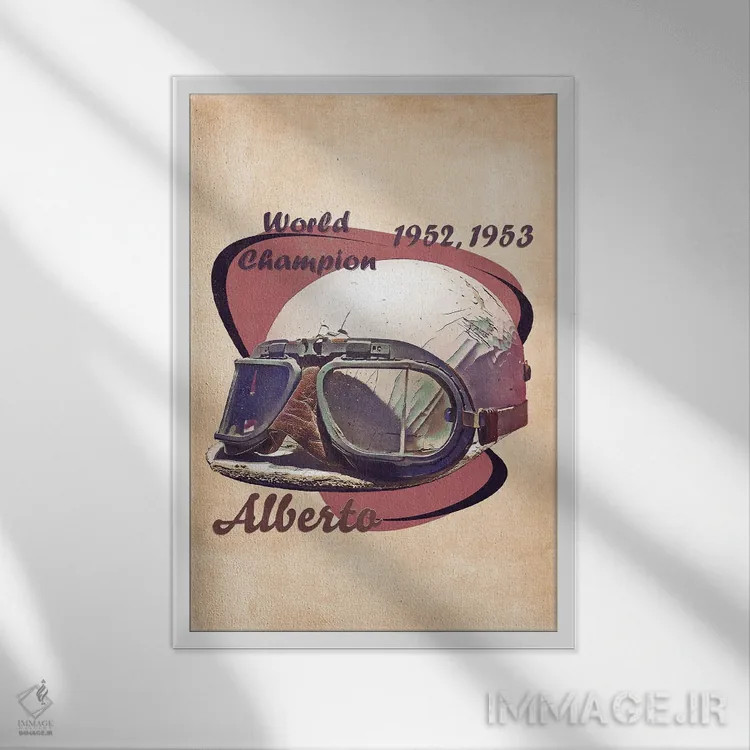 تابلو دکوراتیو کلاه ایمنی رتو آلبرتو آسکاری اثر پاپ کالت پوسترز - نمای قابدار سفید