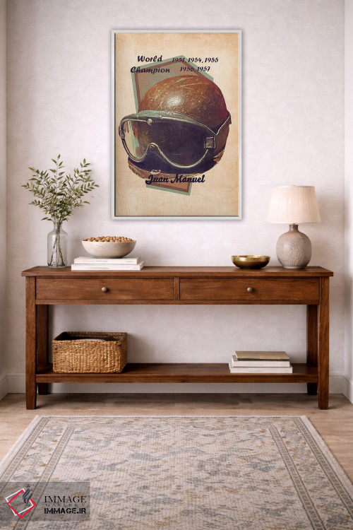 تابلو دکوراتیو کلاه ایمنی رتو خوان مانوئل فانجیو اثر پاپ کالت پوسترز - D2W