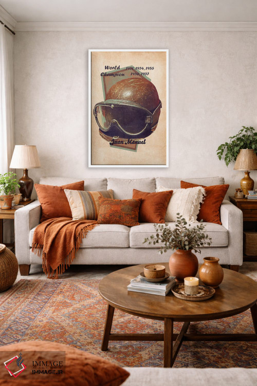 تابلو دکوراتیو کلاه ایمنی رتو خوان مانوئل فانجیو اثر پاپ کالت پوسترز - D1W