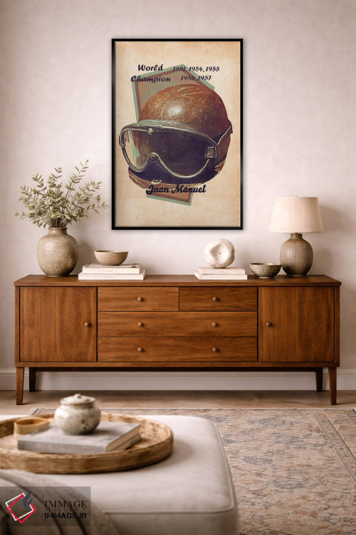 تابلو دکوراتیو کلاه ایمنی رتو خوان مانوئل فانجیو اثر پاپ کالت پوسترز - D4B
