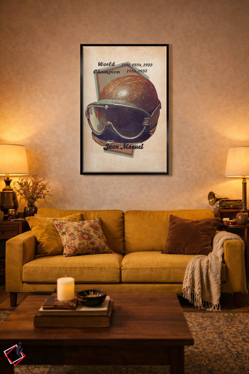 تابلو دکوراتیو کلاه ایمنی رتو خوان مانوئل فانجیو اثر پاپ کالت پوسترز - D6B