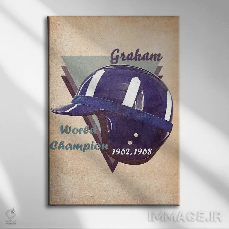 تابلو دکوراتیو کلاه ایمنی رتو گراهام هیل اثر پاپ کالت پوسترز - نمای روبهرو روی دیوار