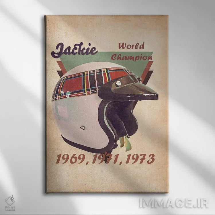 تابلو دکوراتیو کلاه ایمنی رتو جکی استوارت اثر پاپ کالت پوسترز - نمای روبهرو روی دیوار