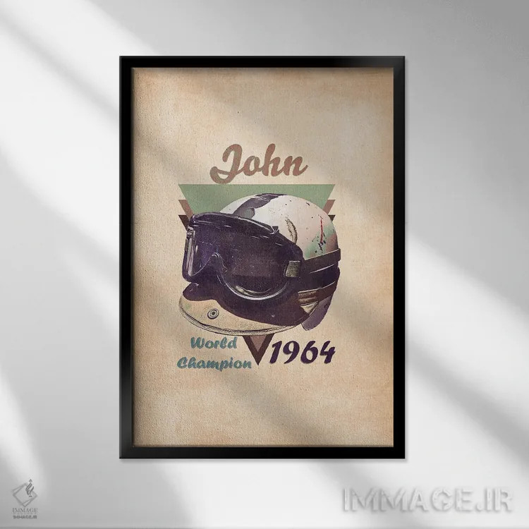 تابلو دکوراتیو کلاه ایمنی رتو جان سرتیس اثر پاپ کالت پوسترز - نمای قابدار مشکی