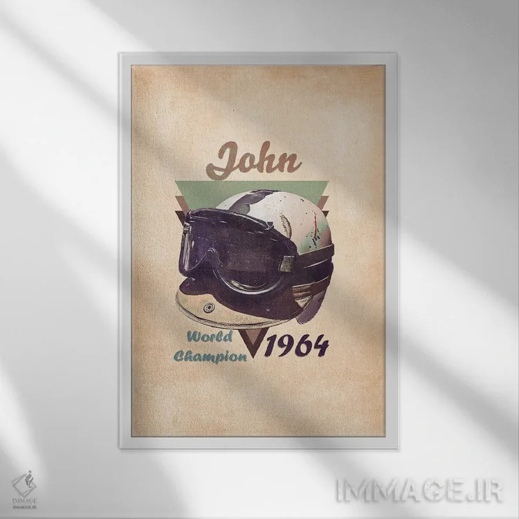 تابلو دکوراتیو کلاه ایمنی رتو جان سرتیس اثر پاپ کالت پوسترز - نمای قابدار سفید