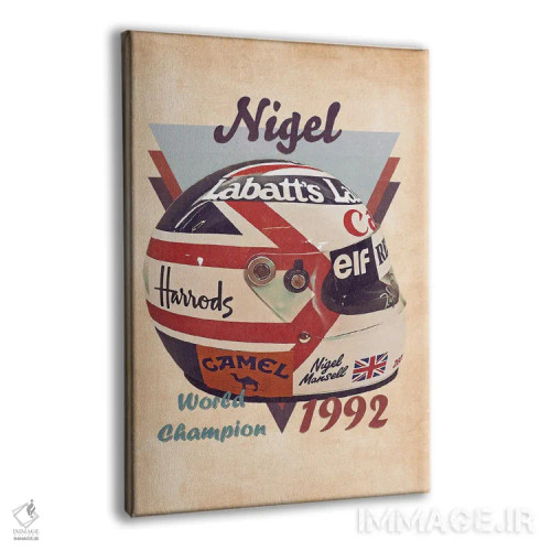 تابلو دکوراتیو کلاه ایمنی رتو نیجل منسل اثر پاپ کالت پوسترز - نمای پرسپکتیو محصول