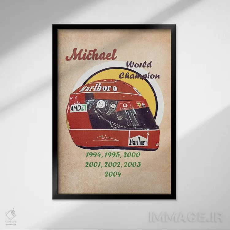 تابلو دکوراتیو کلاه ایمنی رتو مایکل شوماخر اثر پاپ کالت پوسترز - نمای قابدار مشکی