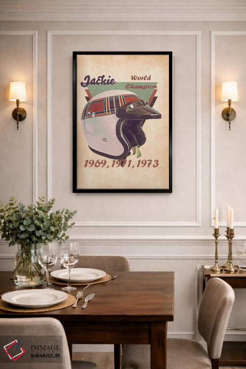 تابلو دکوراتیو کلاه ایمنی رتو جکی استوارت اثر پاپ کالت پوسترز - D3B