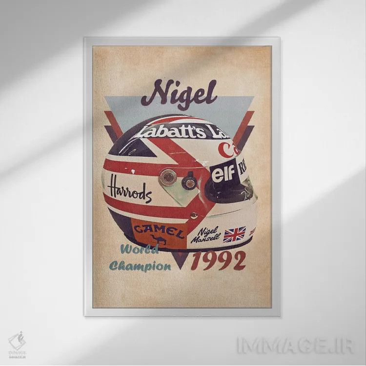 تابلو دکوراتیو کلاه ایمنی رتو نیجل منسل اثر پاپ کالت پوسترز - نمای قابدار سفید