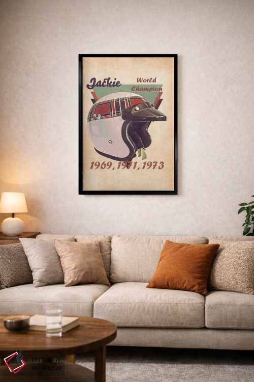 تابلو دکوراتیو کلاه ایمنی رتو جکی استوارت اثر پاپ کالت پوسترز - D4B