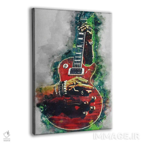 تابلو دکوراتیو گیتار قرمز آتشین اسلش اثر پاپ کالت پوسترز - نمای پرسپکتیو محصول