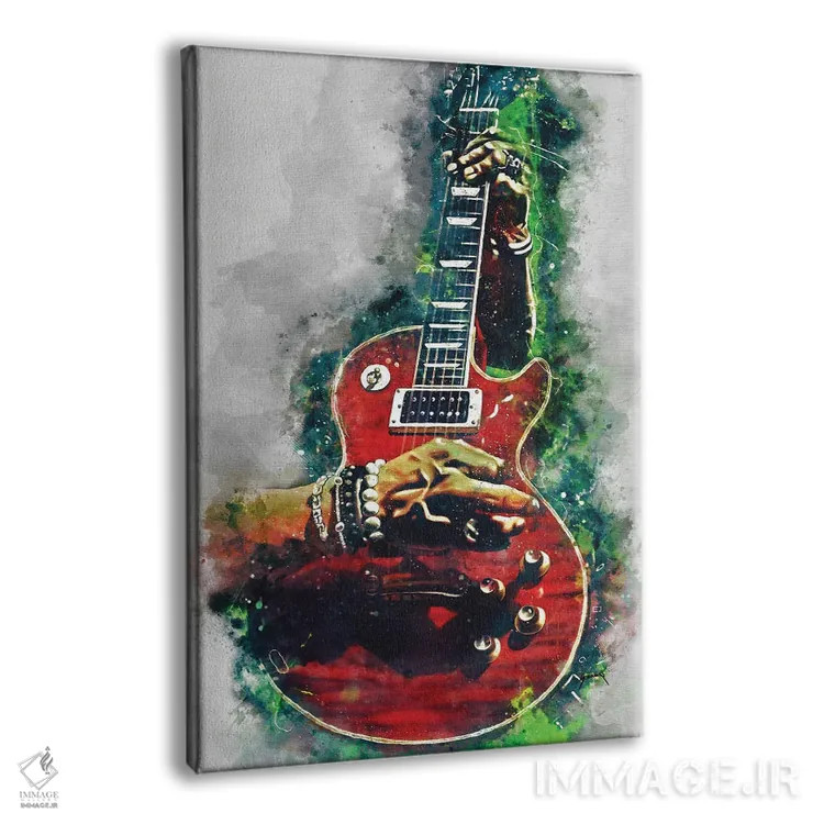 تابلو دکوراتیو گیتار قرمز آتشین اسلش اثر پاپ کالت پوسترز - نمای پرسپکتیو محصول